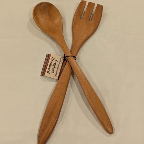 NWT Fair Trade Tropical Hardwood Salad Servers and Cooking Spatula (SET of 3) - Picture 2 of 12